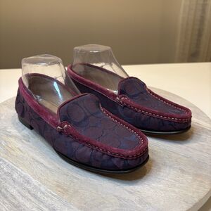 Coach Signature Jacquard Maroon Logo Women's Driving Shoes‎ Loafers US Size 6.5